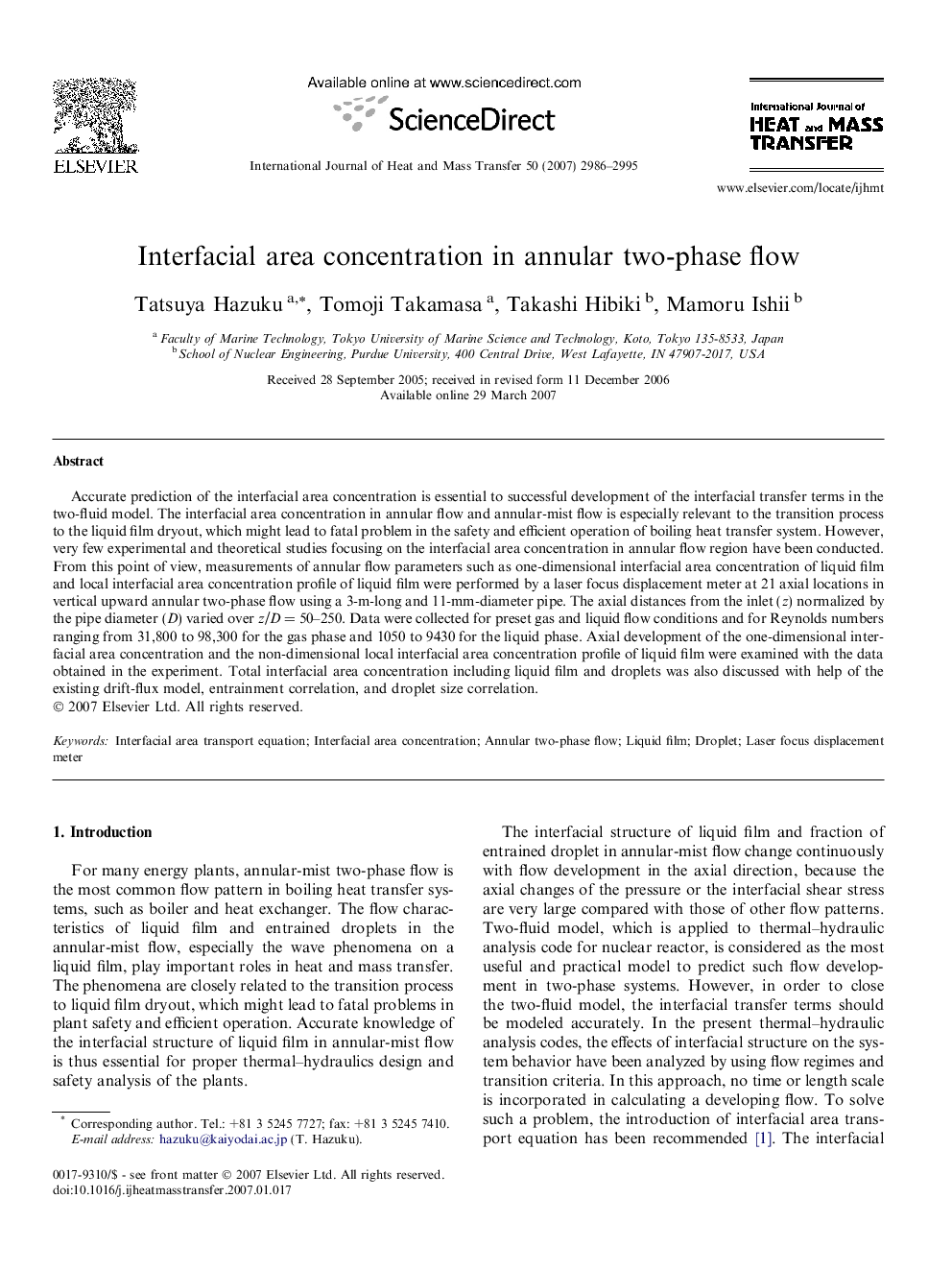 Interfacial area concentration in annular two-phase flow