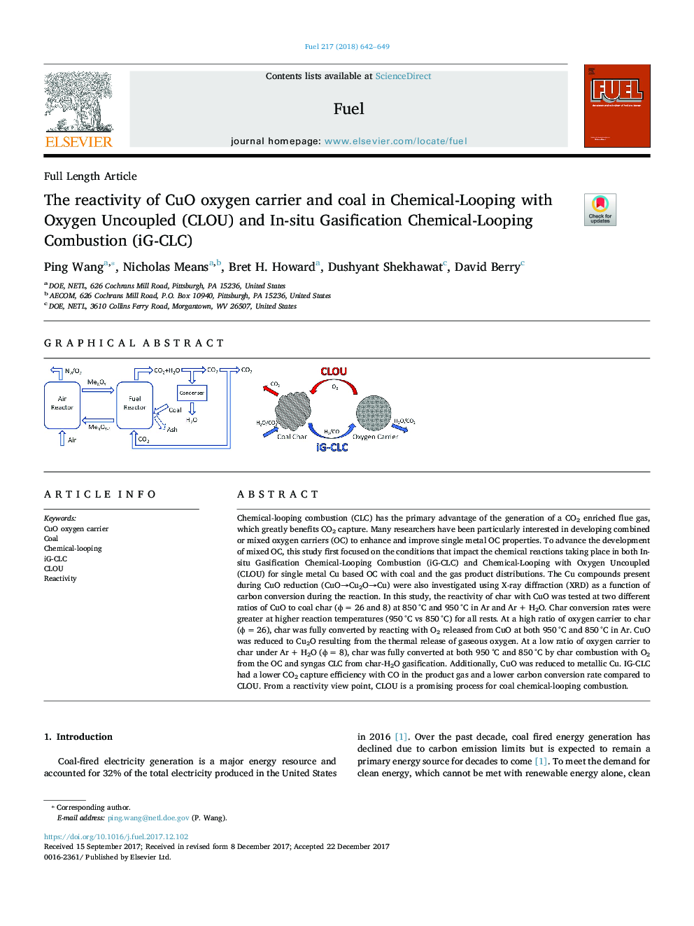 The reactivity of CuO oxygen carrier and coal in Chemical-Looping with Oxygen Uncoupled (CLOU) and In-situ Gasification Chemical-Looping Combustion (iG-CLC)