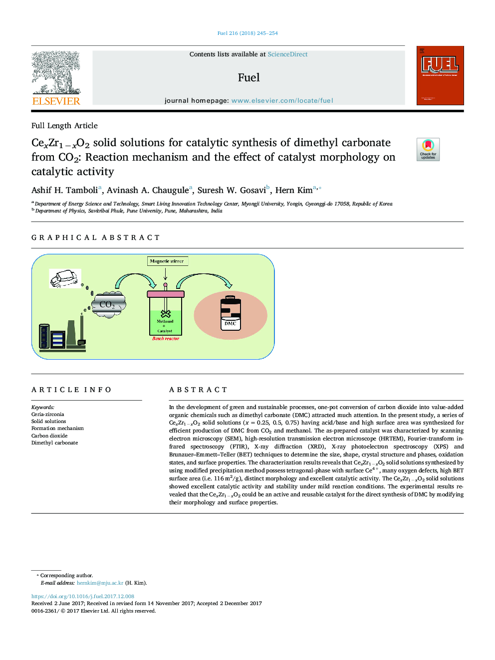 CexZr1âxO2 solid solutions for catalytic synthesis of dimethyl carbonate from CO2: Reaction mechanism and the effect of catalyst morphology on catalytic activity