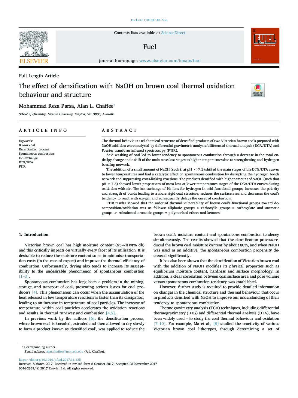 The effect of densification with NaOH on brown coal thermal oxidation behaviour and structure