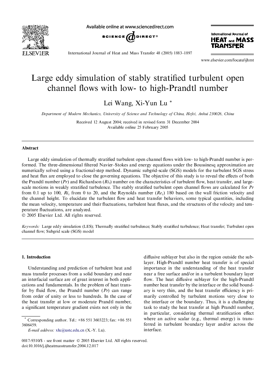 Large eddy simulation of stably stratified turbulent open channel flows with low- to high-Prandtl number