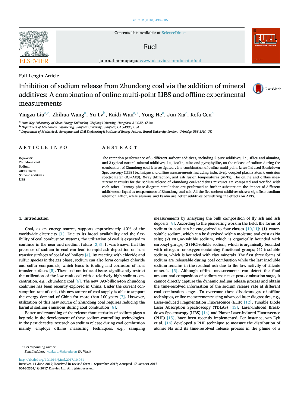 Inhibition of sodium release from Zhundong coal via the addition of mineral additives: A combination of online multi-point LIBS and offline experimental measurements