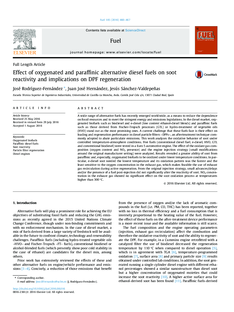 Effect of oxygenated and paraffinic alternative diesel fuels on soot reactivity and implications on DPF regeneration