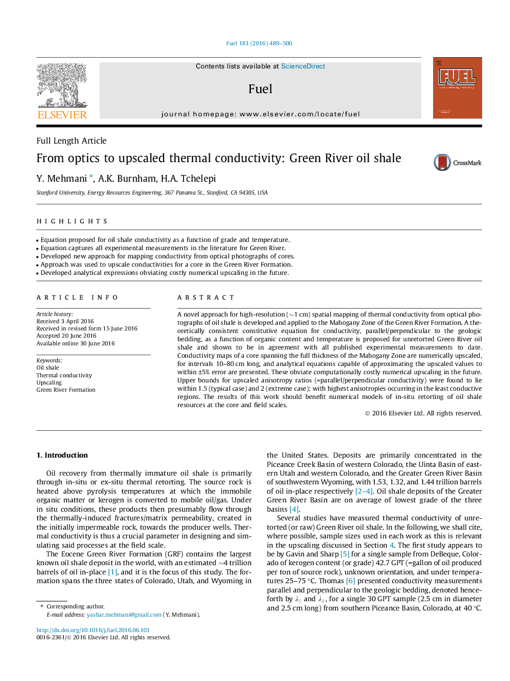 From optics to upscaled thermal conductivity: Green River oil shale