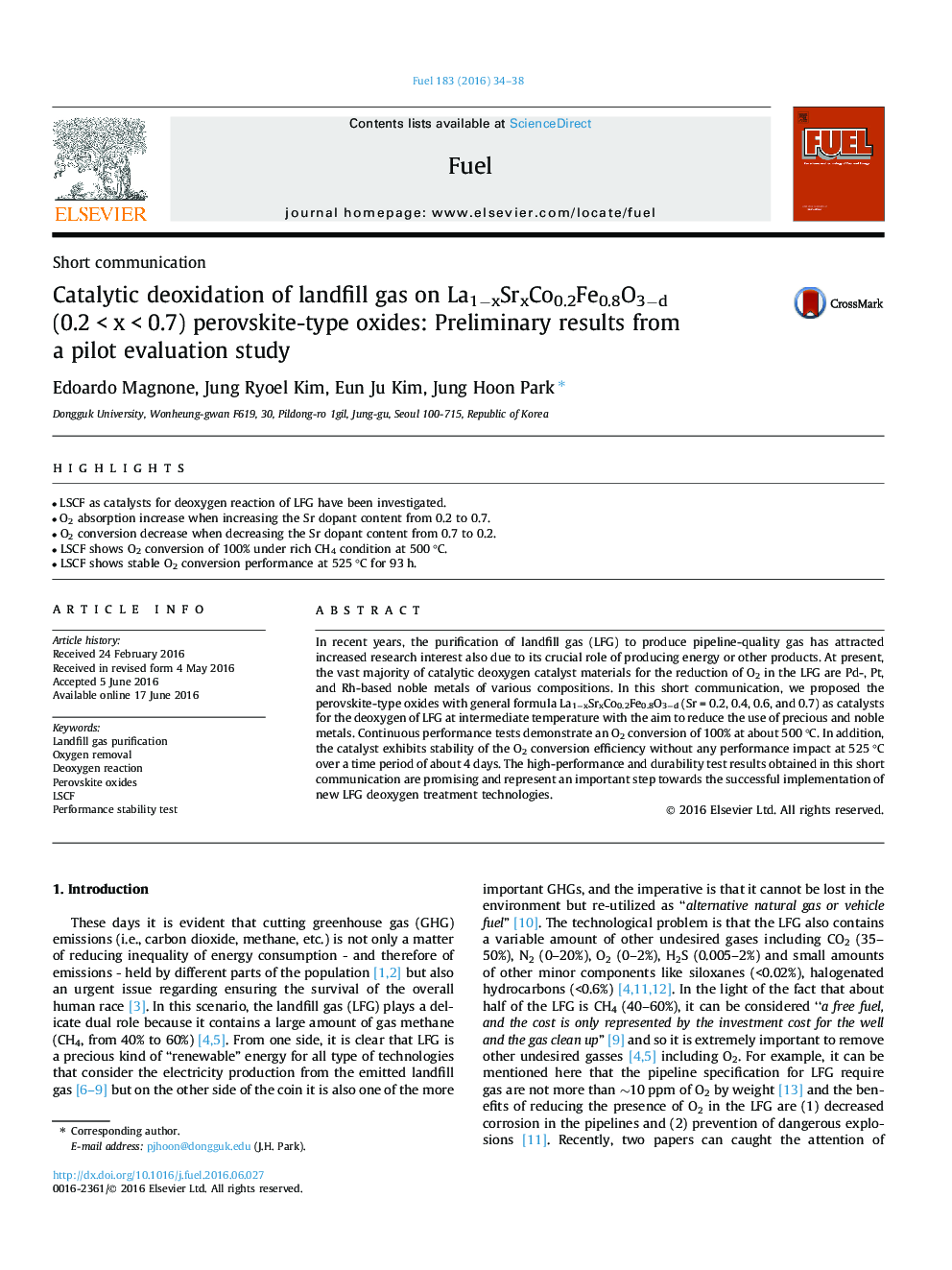 Catalytic deoxidation of landfill gas on La1âxSrxCo0.2Fe0.8O3âd (0.2Â <Â xÂ <Â 0.7) perovskite-type oxides: Preliminary results from a pilot evaluation study
