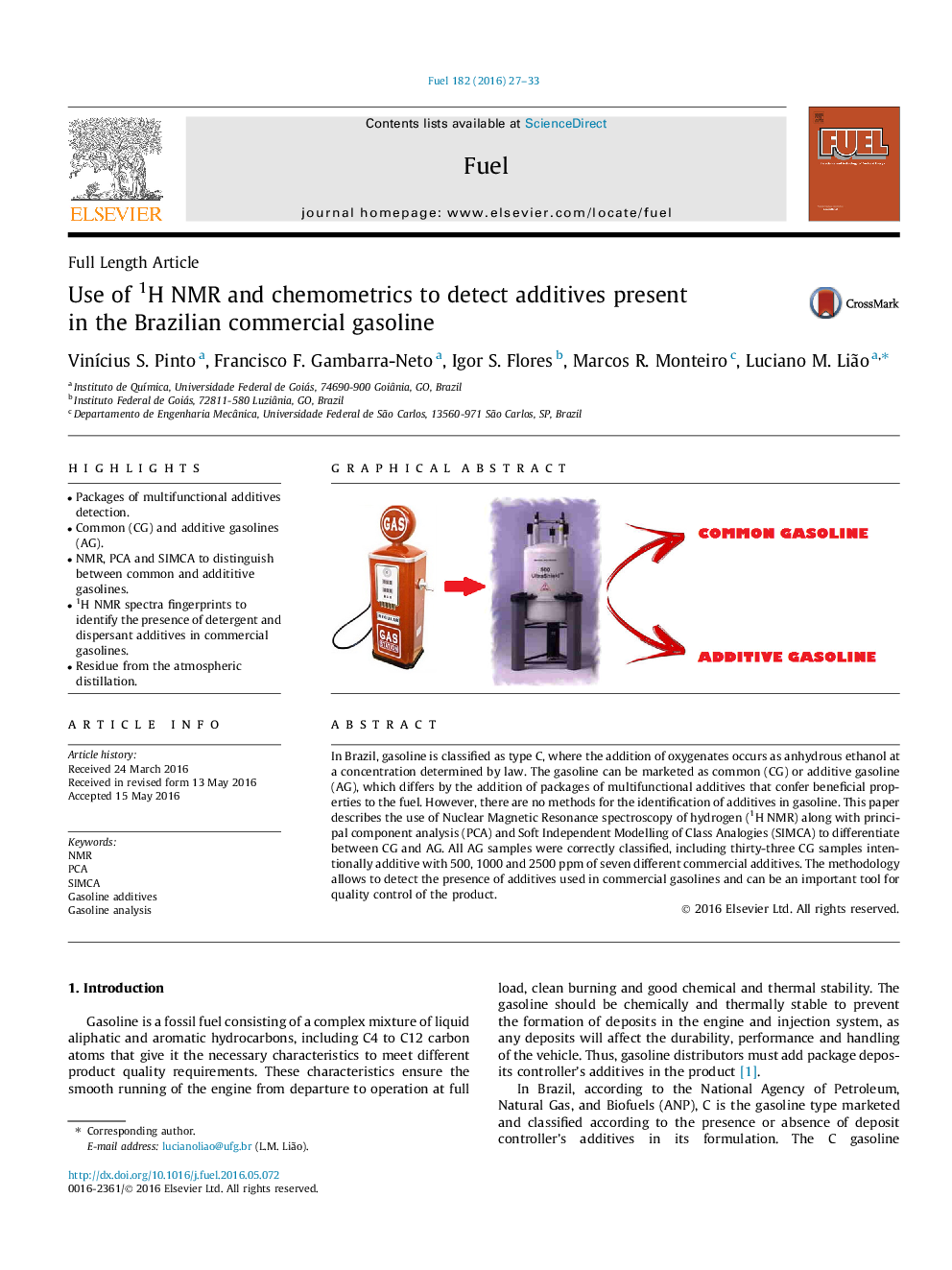 Use of 1H NMR and chemometrics to detect additives present in the Brazilian commercial gasoline