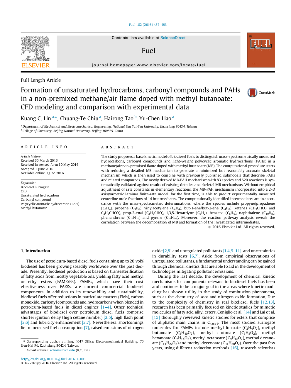 Formation of unsaturated hydrocarbons, carbonyl compounds and PAHs in a non-premixed methane/air flame doped with methyl butanoate: CFD modeling and comparison with experimental data