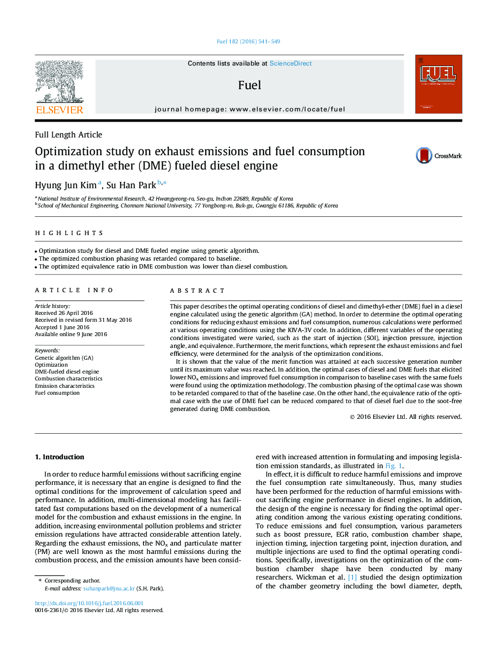 Optimization study on exhaust emissions and fuel consumption in a dimethyl ether (DME) fueled diesel engine