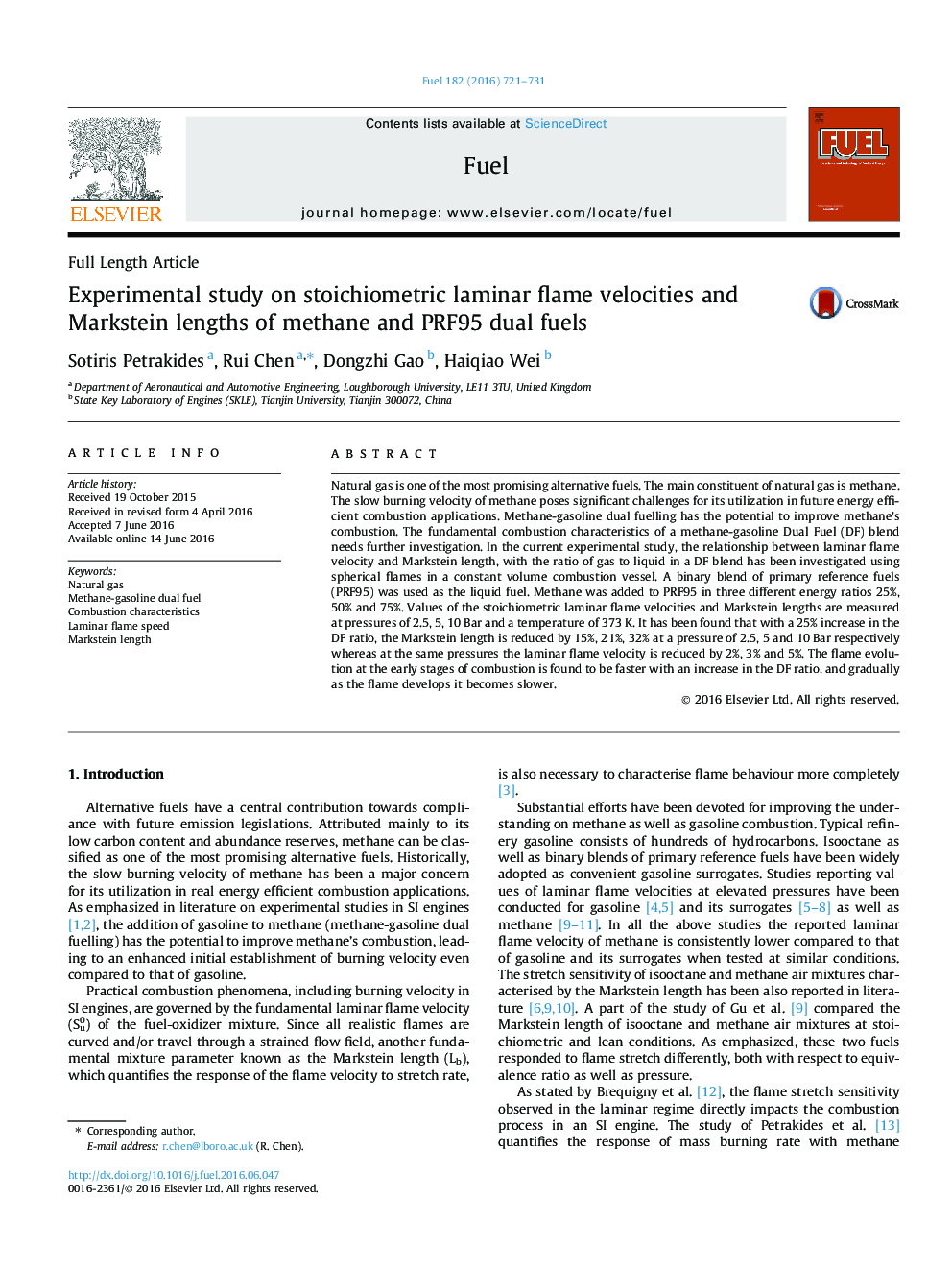 Experimental study on stoichiometric laminar flame velocities and Markstein lengths of methane and PRF95 dual fuels