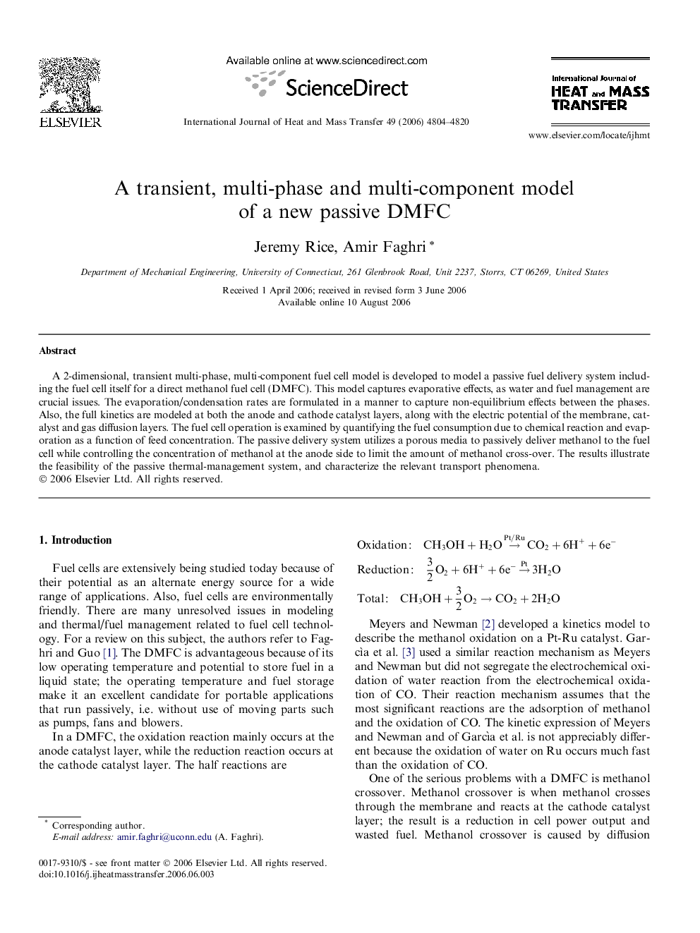 A transient, multi-phase and multi-component model of a new passive DMFC