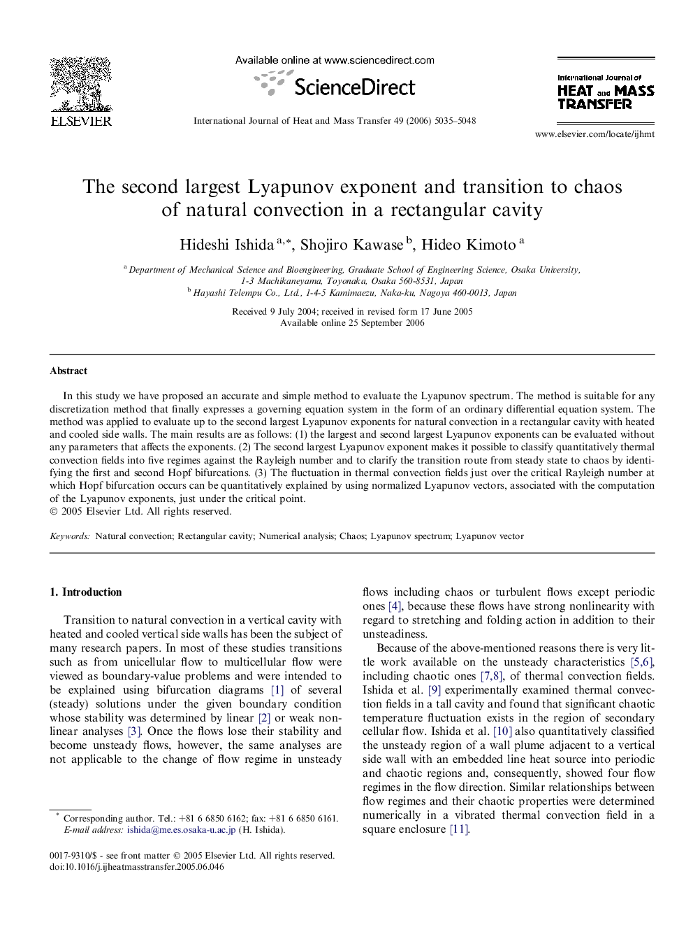 The second largest Lyapunov exponent and transition to chaos of natural convection in a rectangular cavity