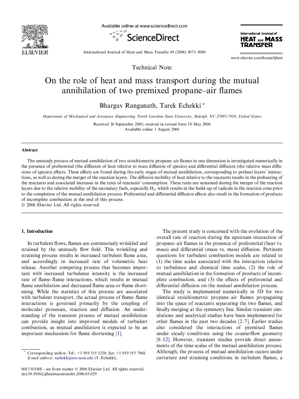 On the role of heat and mass transport during the mutual annihilation of two premixed propane-air flames