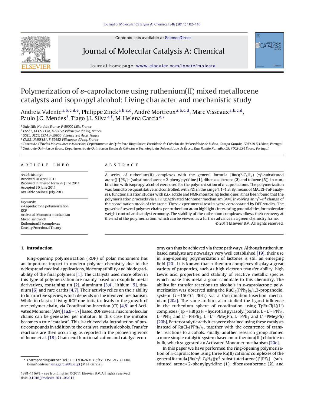 Polymerization of ɛ-caprolactone using ruthenium(II) mixed metallocene catalysts and isopropyl alcohol: Living character and mechanistic study