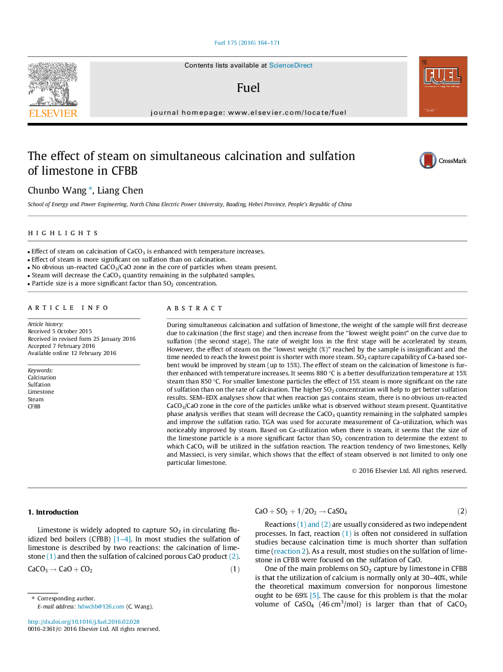 The effect of steam on simultaneous calcination and sulfation of limestone in CFBB