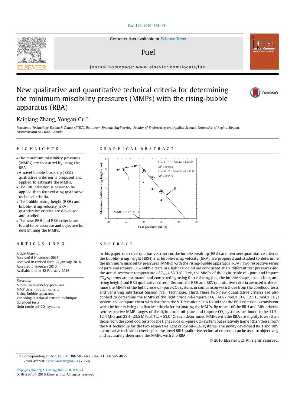 New qualitative and quantitative technical criteria for determining the minimum miscibility pressures (MMPs) with the rising-bubble apparatus (RBA)