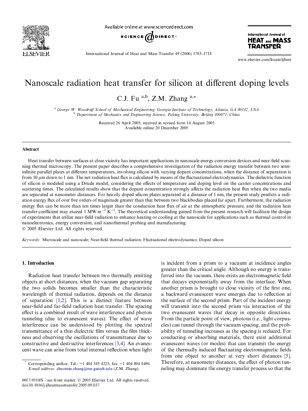 Nanoscale radiation heat transfer for silicon at different doping levels