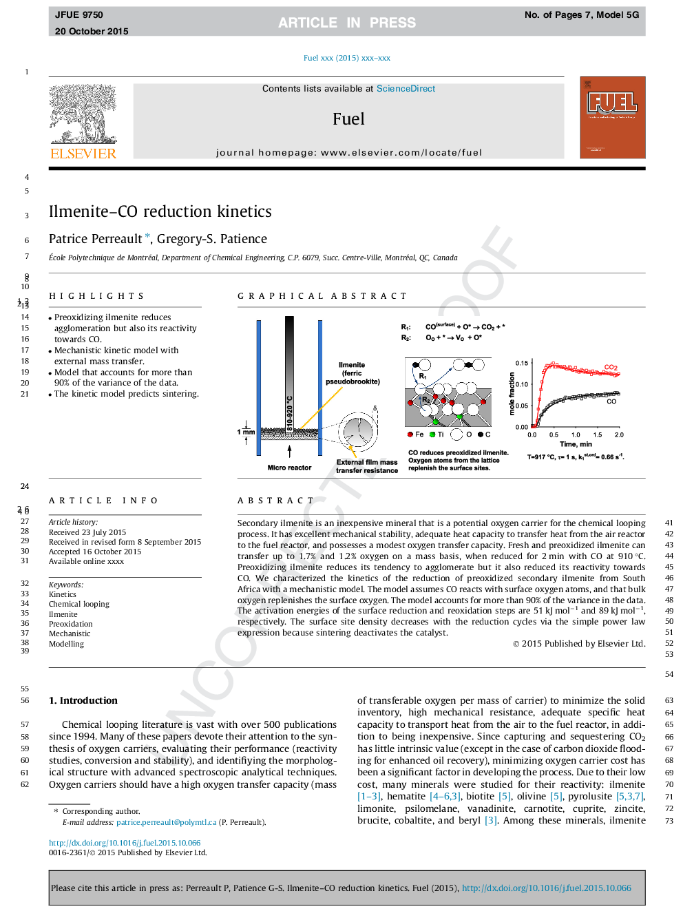 Ilmenite-CO reduction kinetics