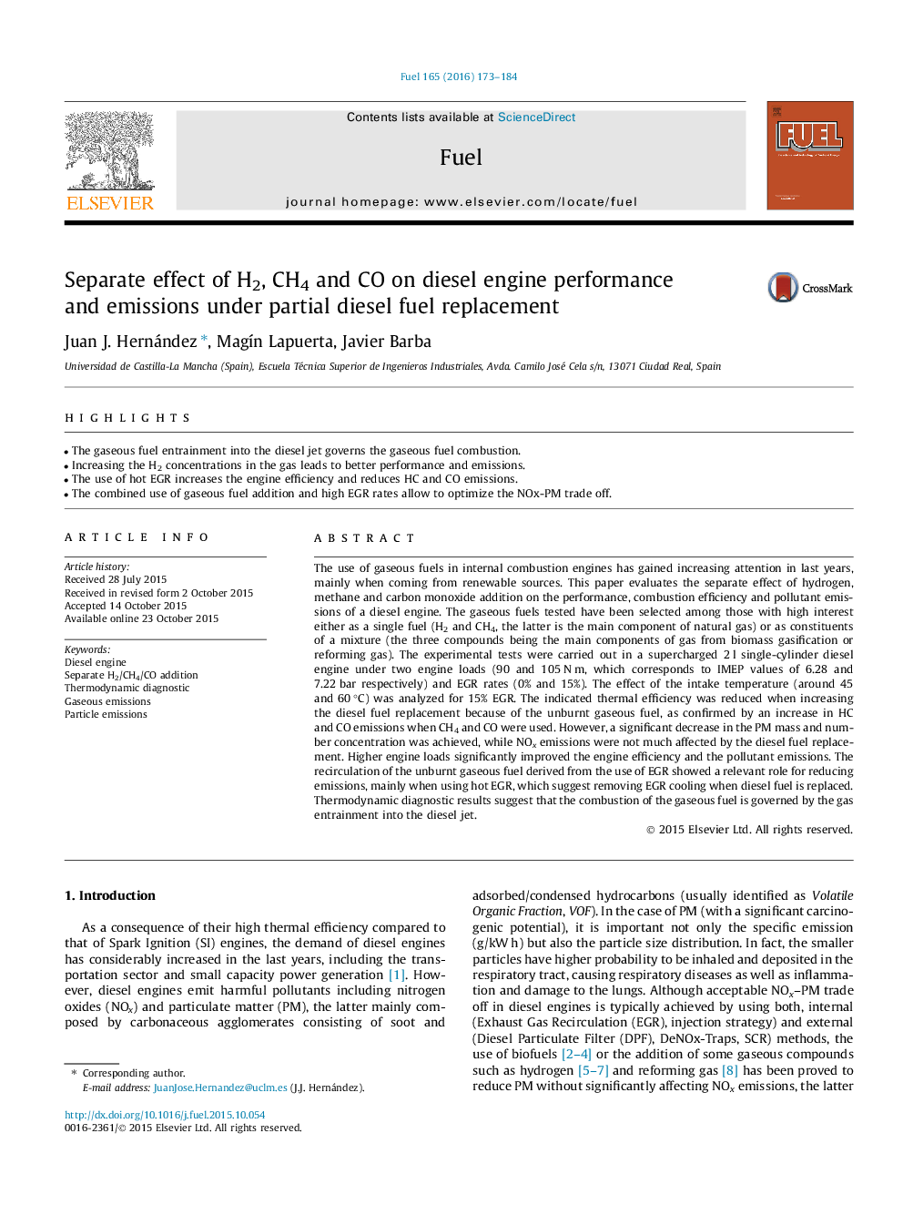 Separate effect of H2, CH4 and CO on diesel engine performance and emissions under partial diesel fuel replacement