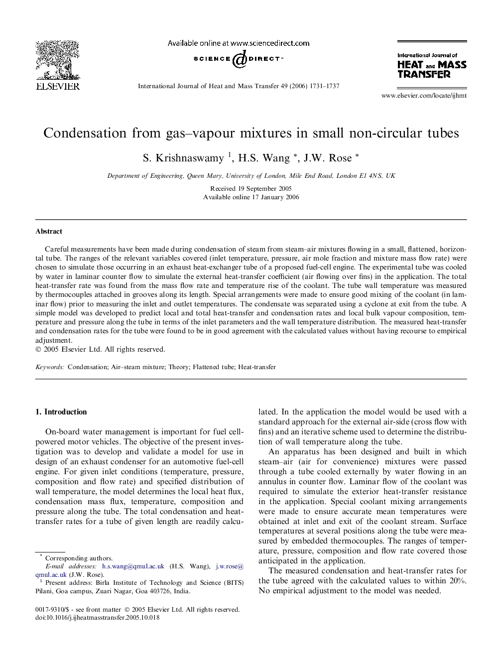 Condensation from gas–vapour mixtures in small non-circular tubes