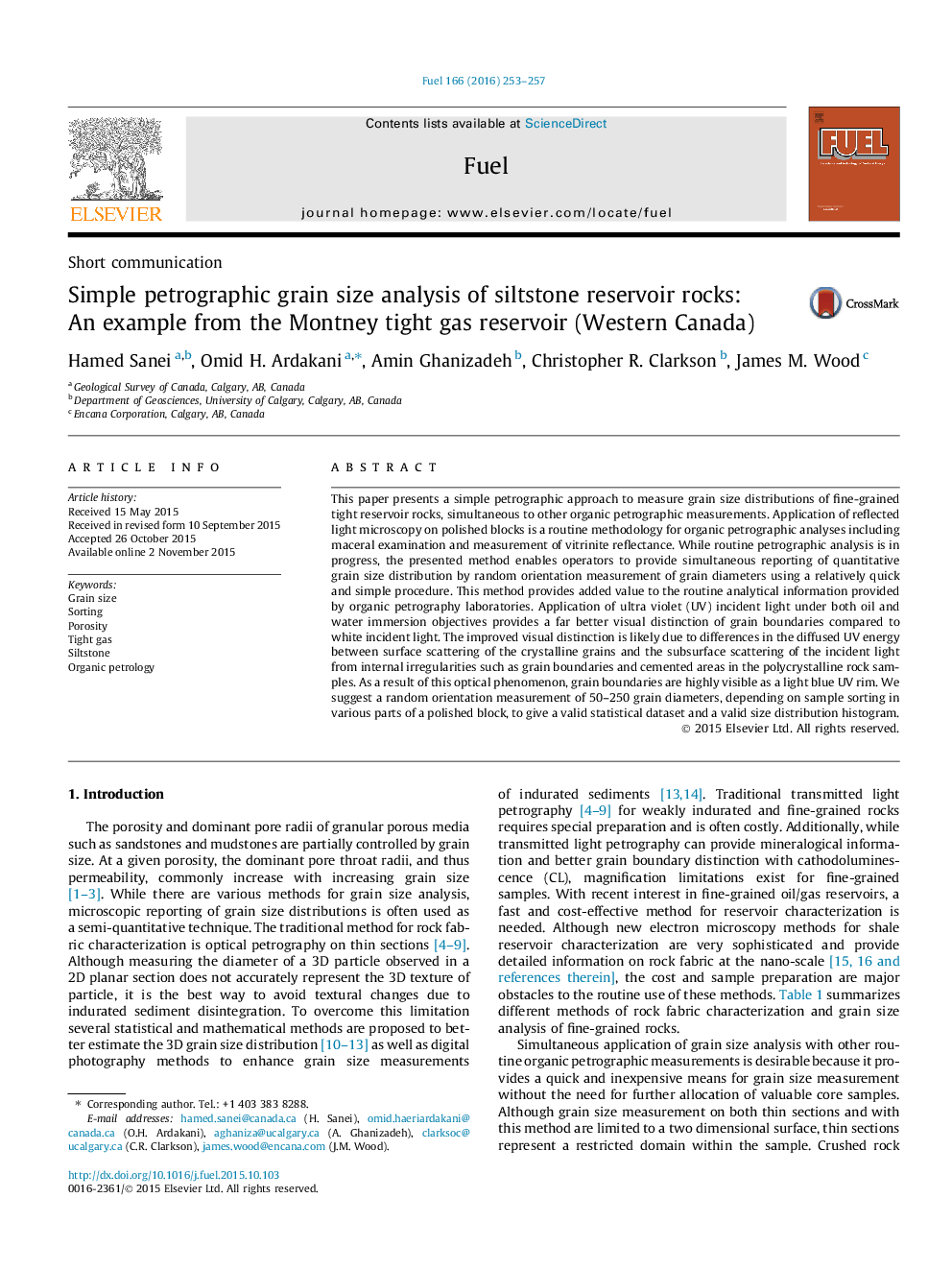 Simple petrographic grain size analysis of siltstone reservoir rocks: An example from the Montney tight gas reservoir (Western Canada)