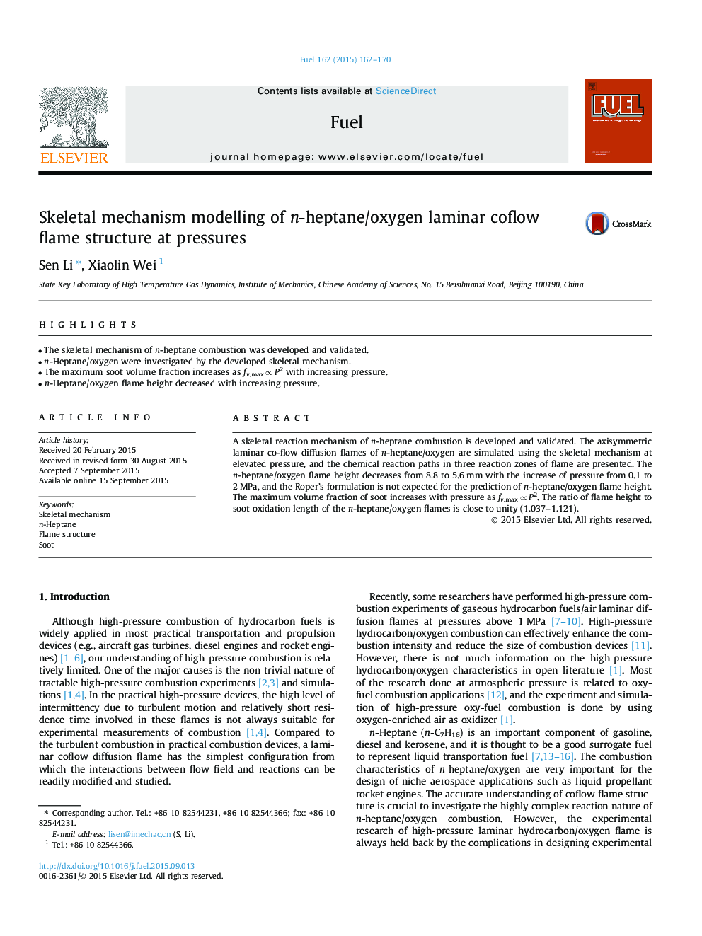 Skeletal mechanism modelling of n-heptane/oxygen laminar coflow flame structure at pressures