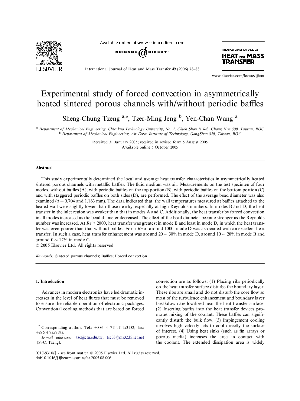 Experimental study of forced convection in asymmetrically heated sintered porous channels with/without periodic baffles