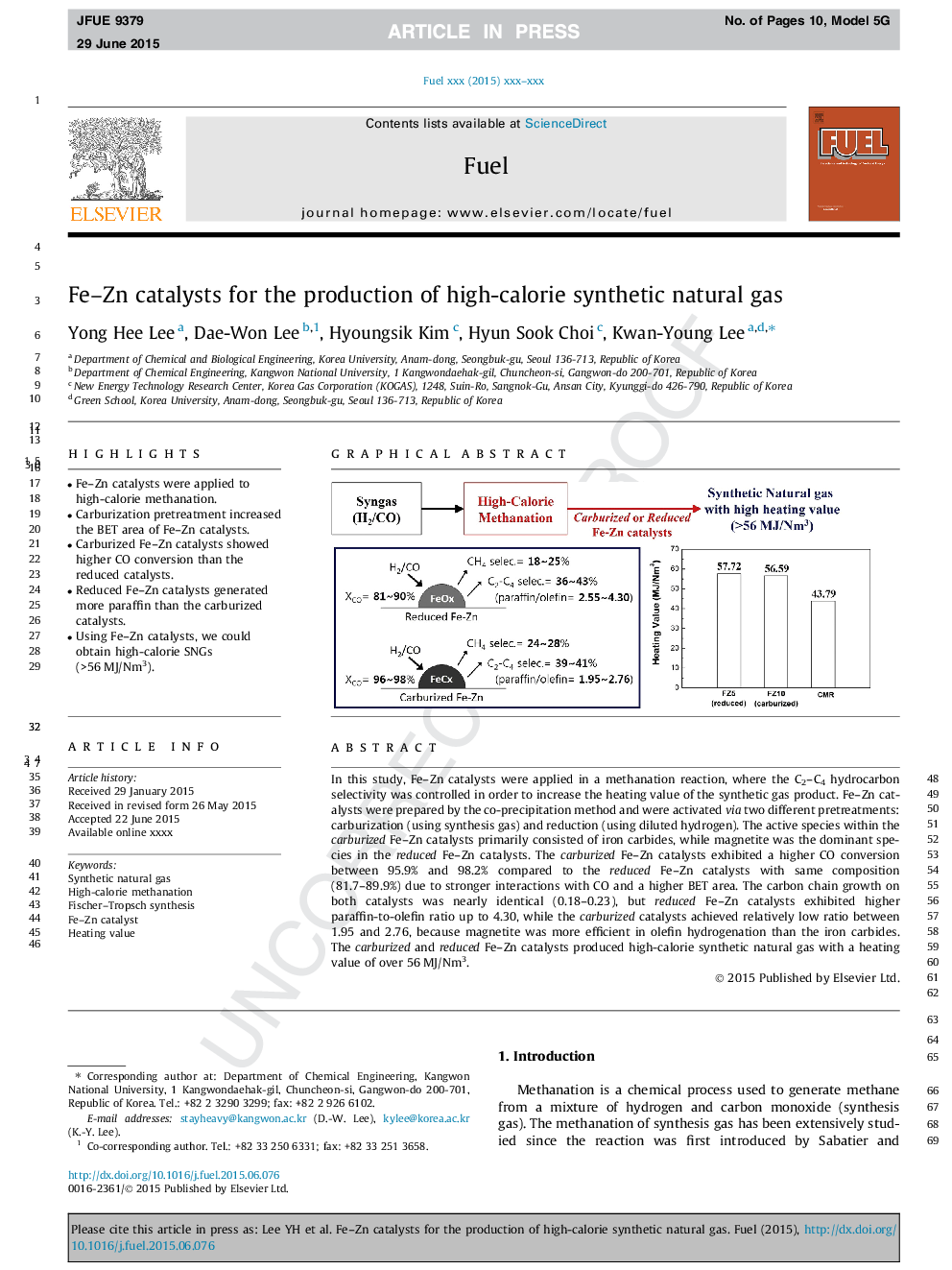 Fe-Zn catalysts for the production of high-calorie synthetic natural gas