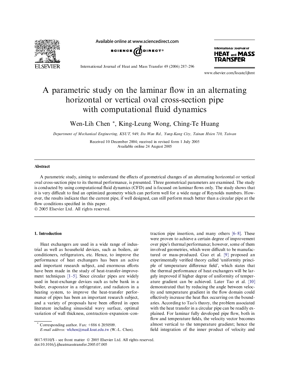 A parametric study on the laminar flow in an alternating horizontal or vertical oval cross-section pipe with computational fluid dynamics