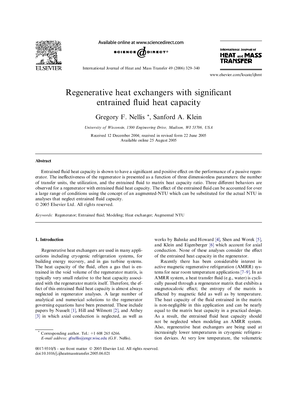 Regenerative heat exchangers with significant entrained fluid heat capacity