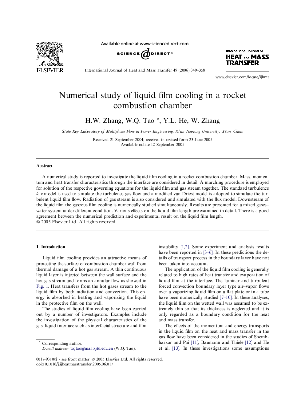 Numerical study of liquid film cooling in a rocket combustion chamber
