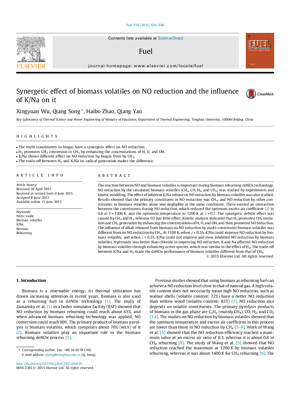 Synergetic effect of biomass volatiles on NO reduction and the influence of K/Na on it