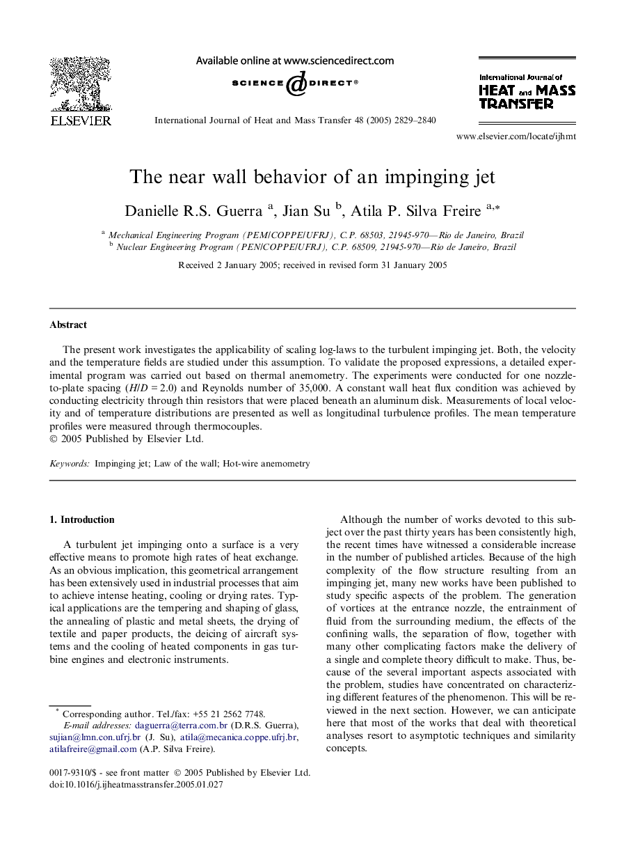 The near wall behavior of an impinging jet