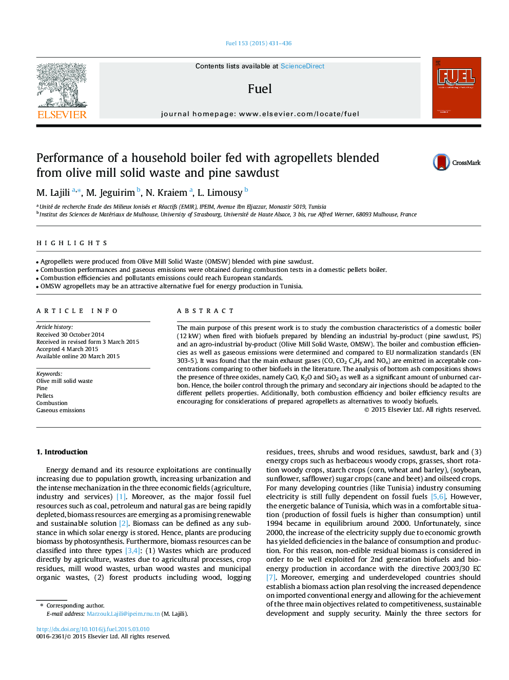 Performance of a household boiler fed with agropellets blended from olive mill solid waste and pine sawdust