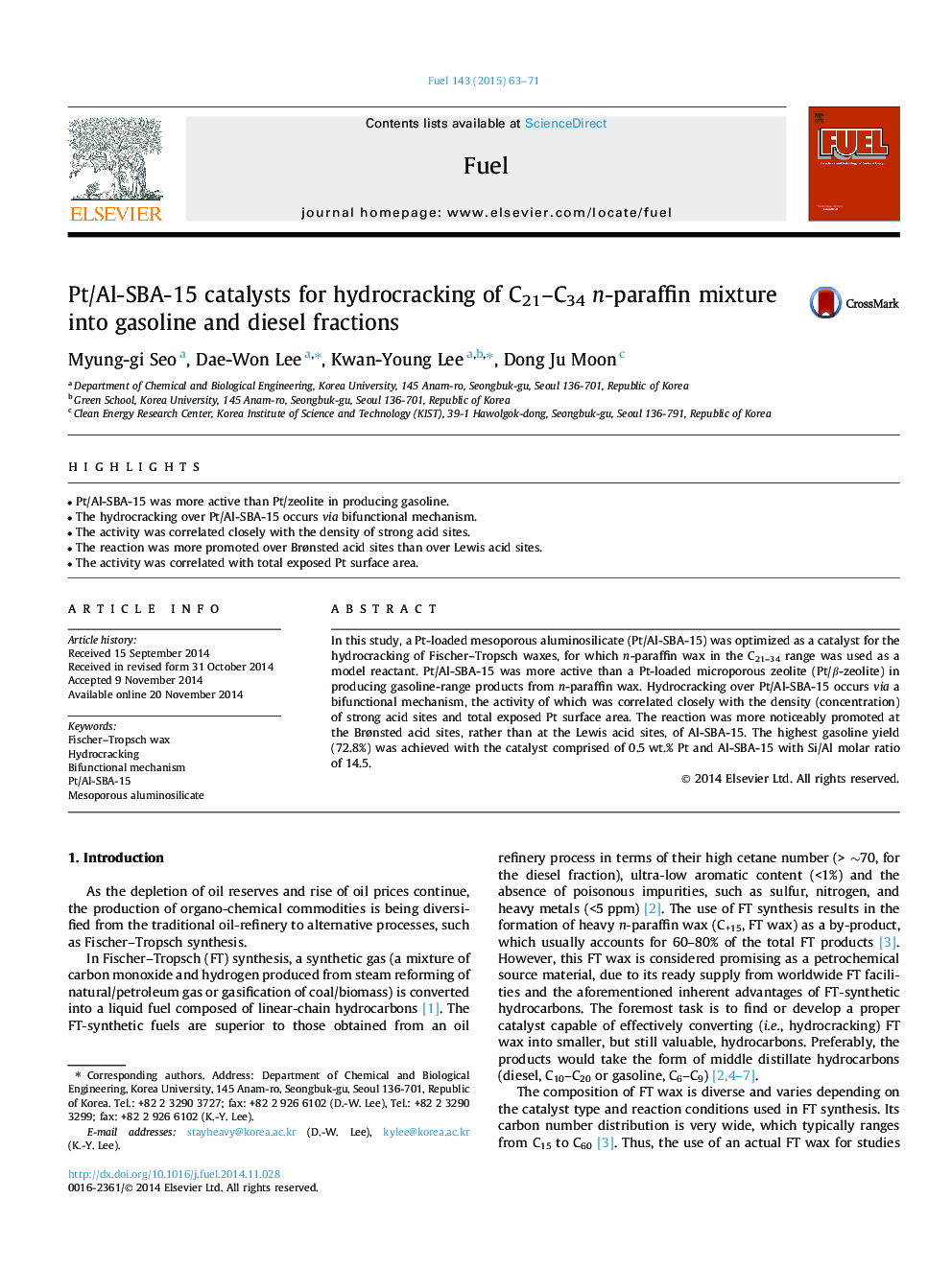 Pt/Al-SBA-15 catalysts for hydrocracking of C21-C34n-paraffin mixture into gasoline and diesel fractions