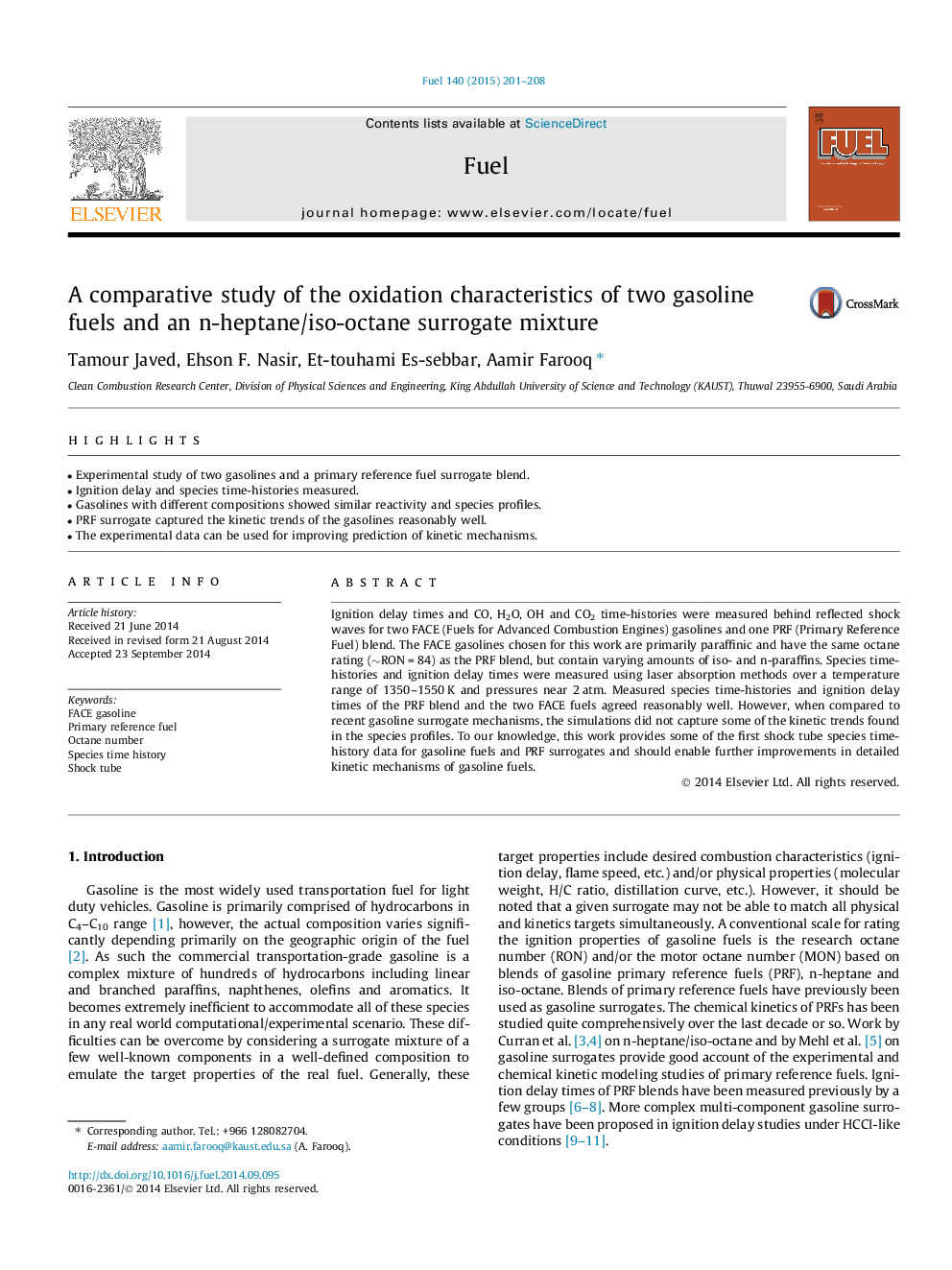 A comparative study of the oxidation characteristics of two gasoline fuels and an n-heptane/iso-octane surrogate mixture