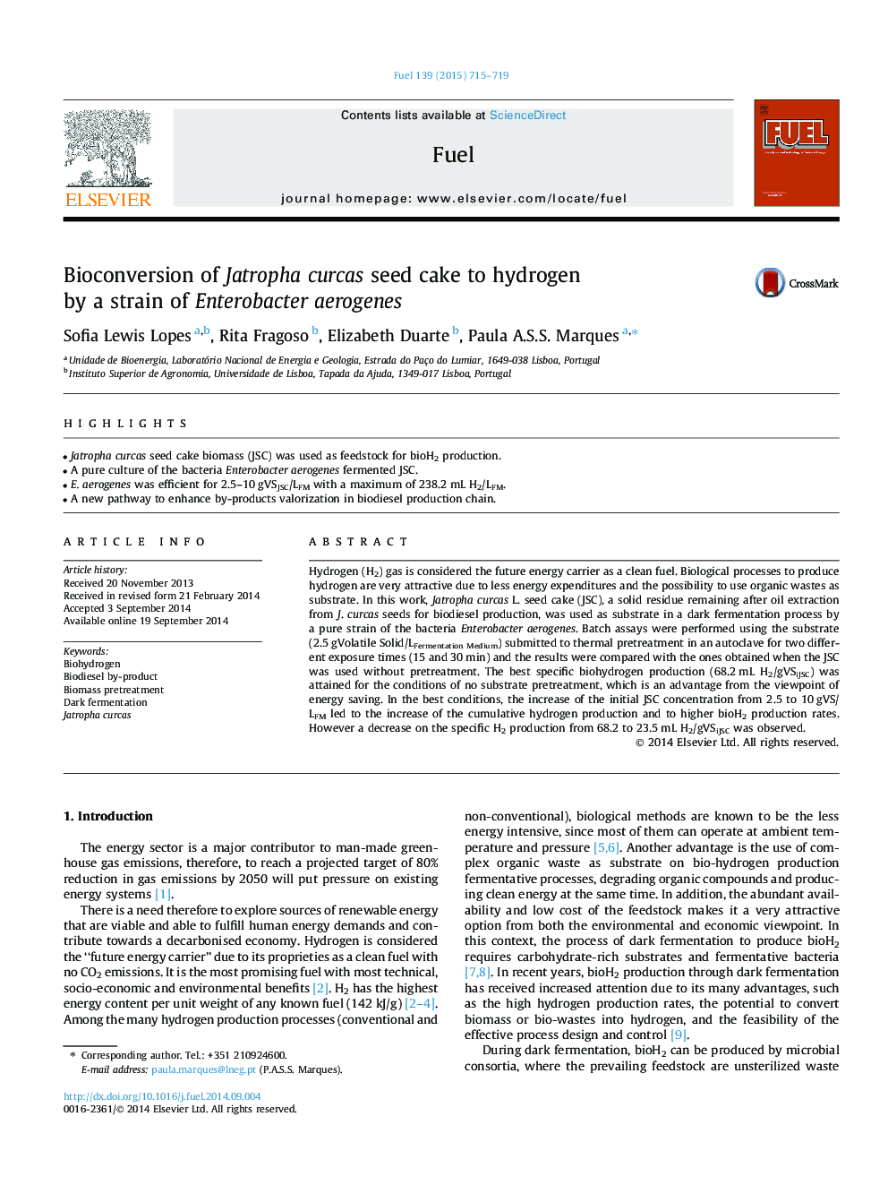 Bioconversion of Jatropha curcas seed cake to hydrogen by a strain of Enterobacter aerogenes