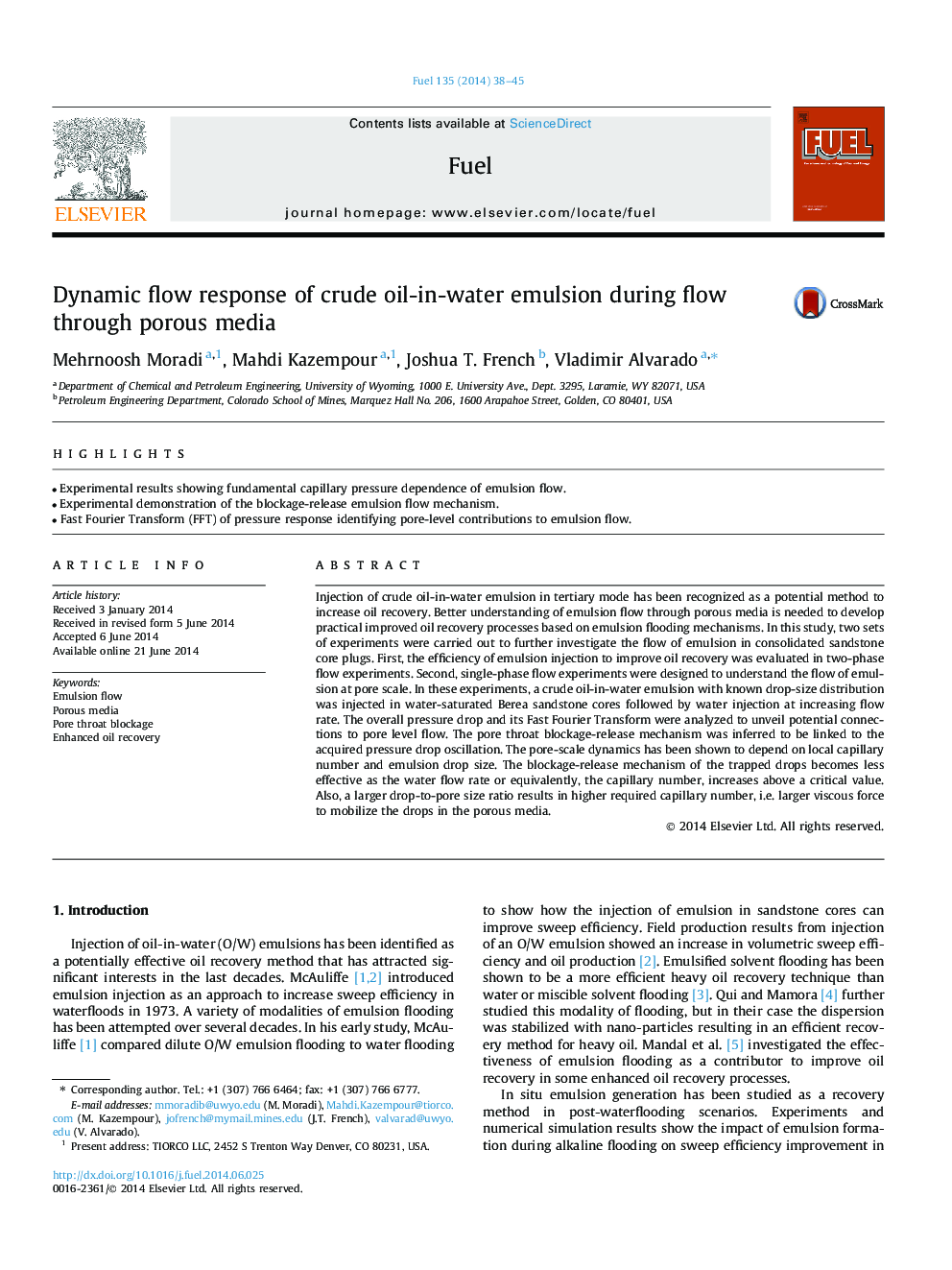 Dynamic flow response of crude oil-in-water emulsion during flow through porous media