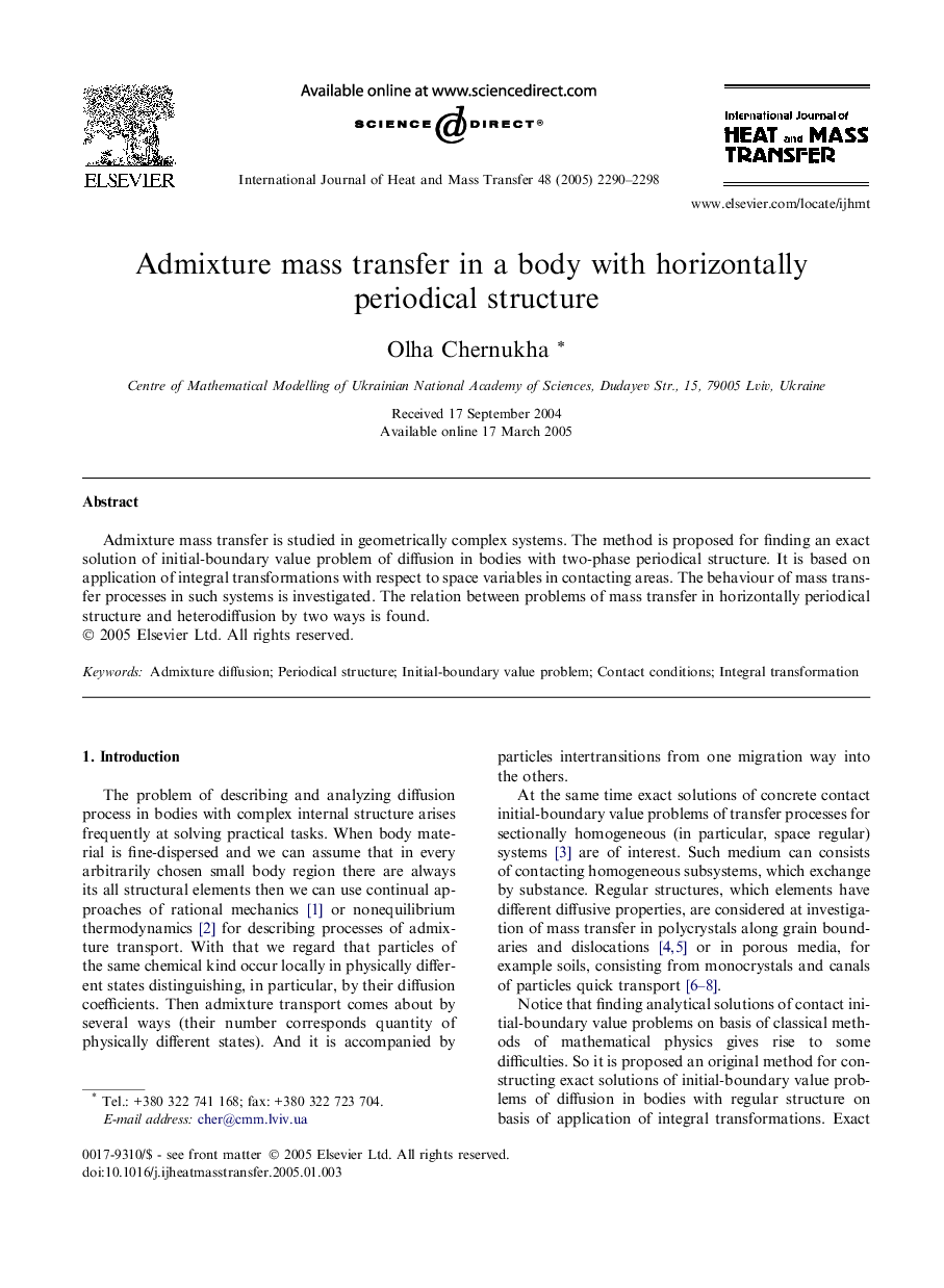 Admixture mass transfer in a body with horizontally periodical structure