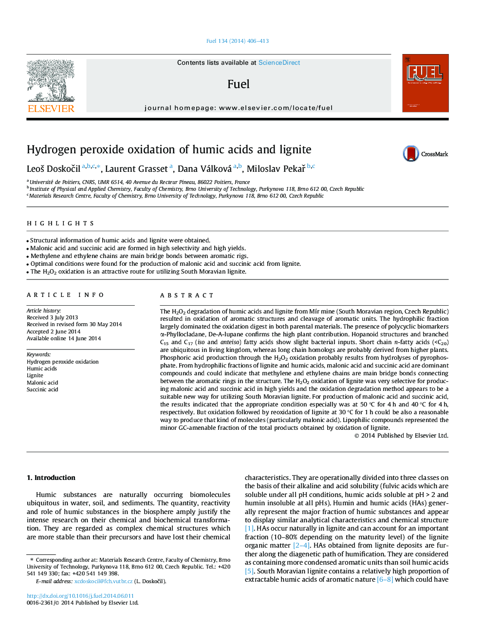 Hydrogen peroxide oxidation of humic acids and lignite