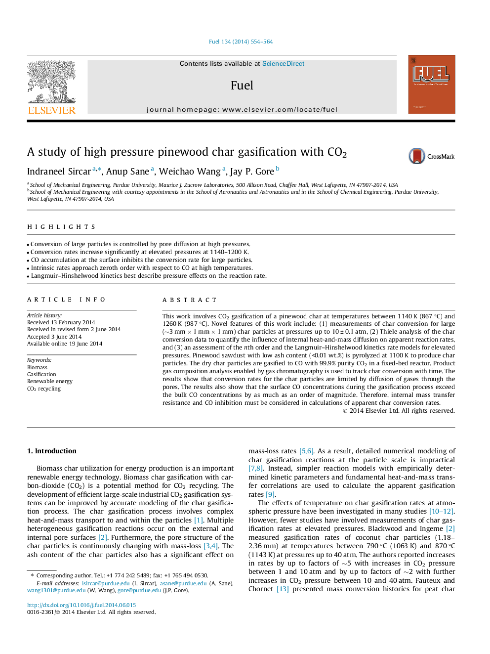 A study of high pressure pinewood char gasification with CO2