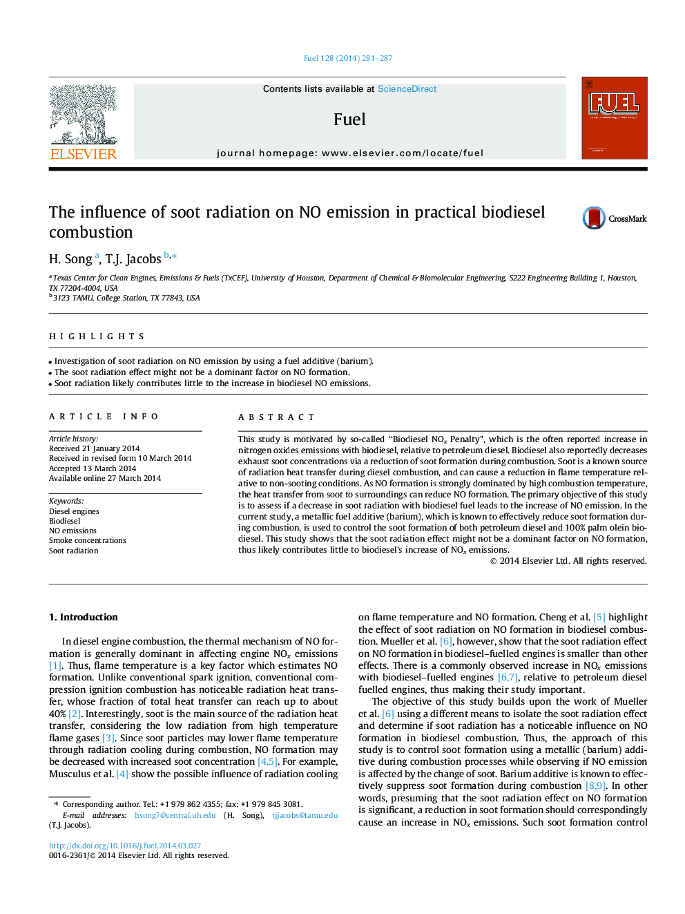 The influence of soot radiation on NO emission in practical biodiesel combustion