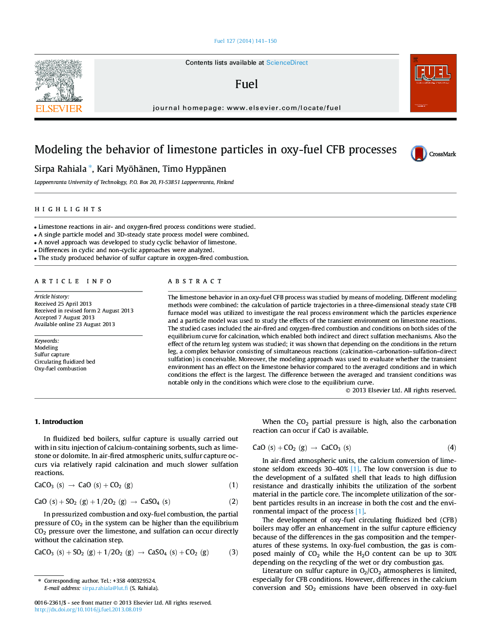 Modeling the behavior of limestone particles in oxy-fuel CFB processes