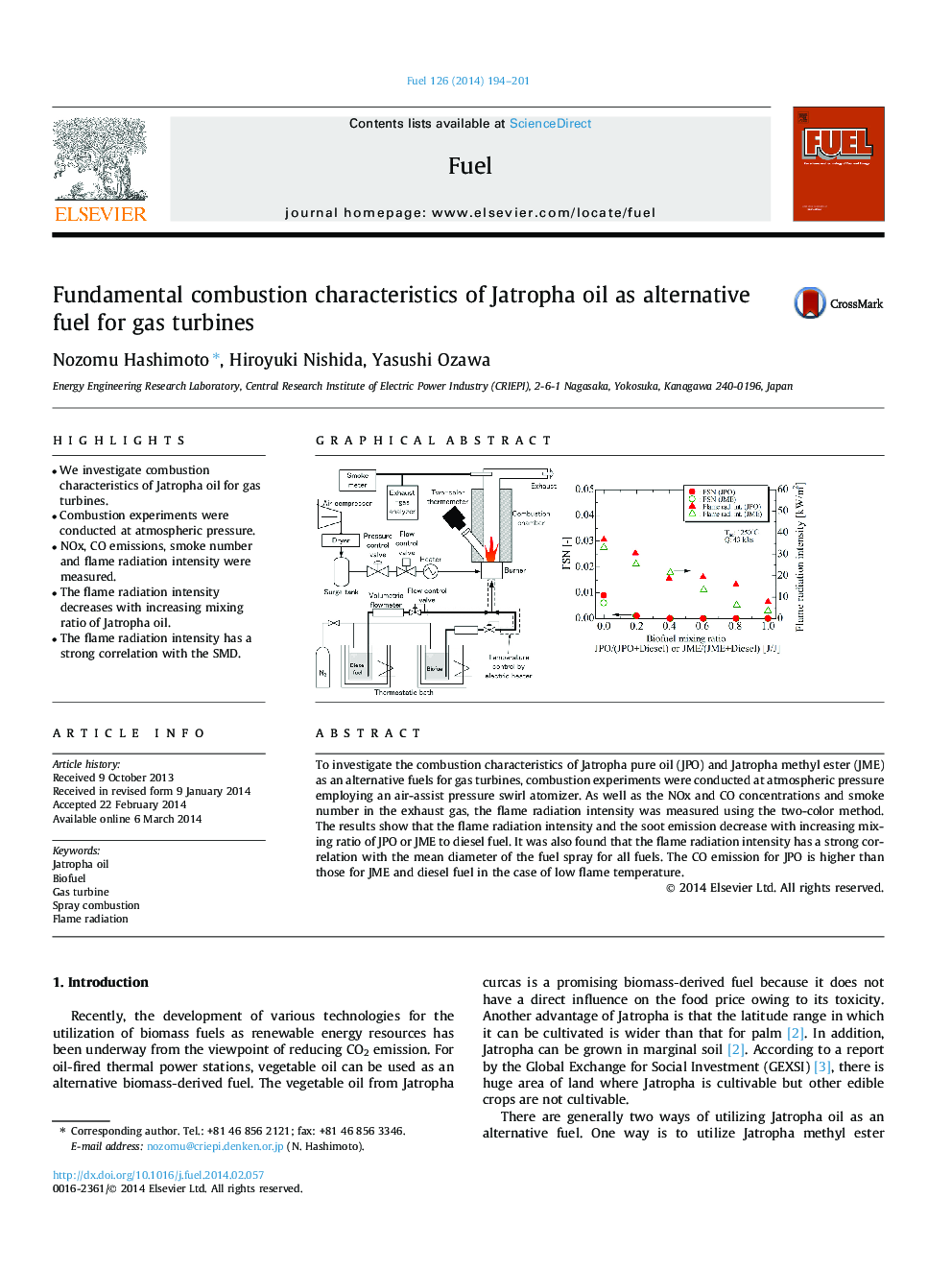 Fundamental combustion characteristics of Jatropha oil as alternative fuel for gas turbines