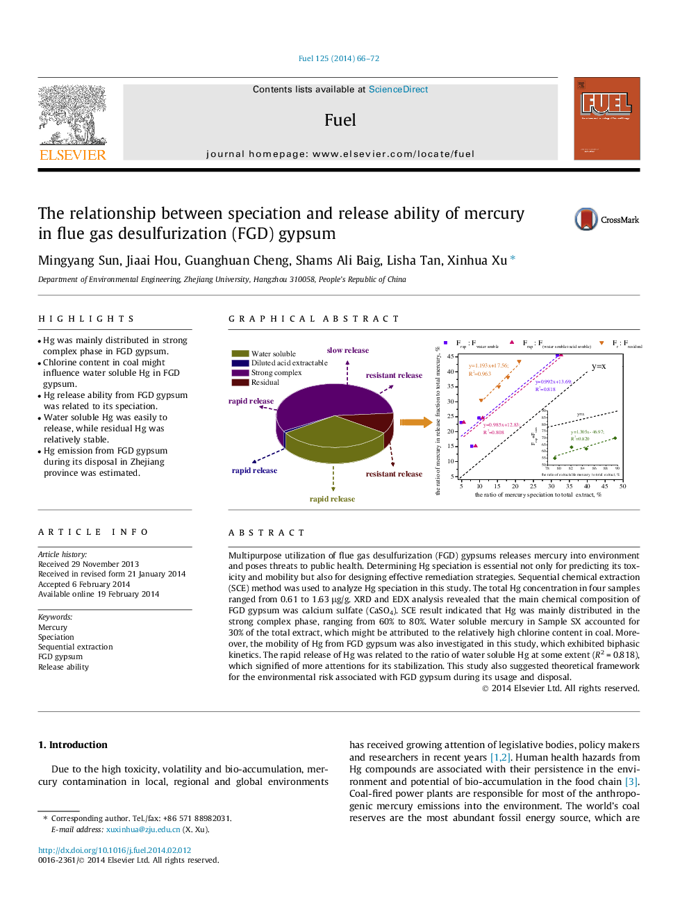 The relationship between speciation and release ability of mercury in flue gas desulfurization (FGD) gypsum