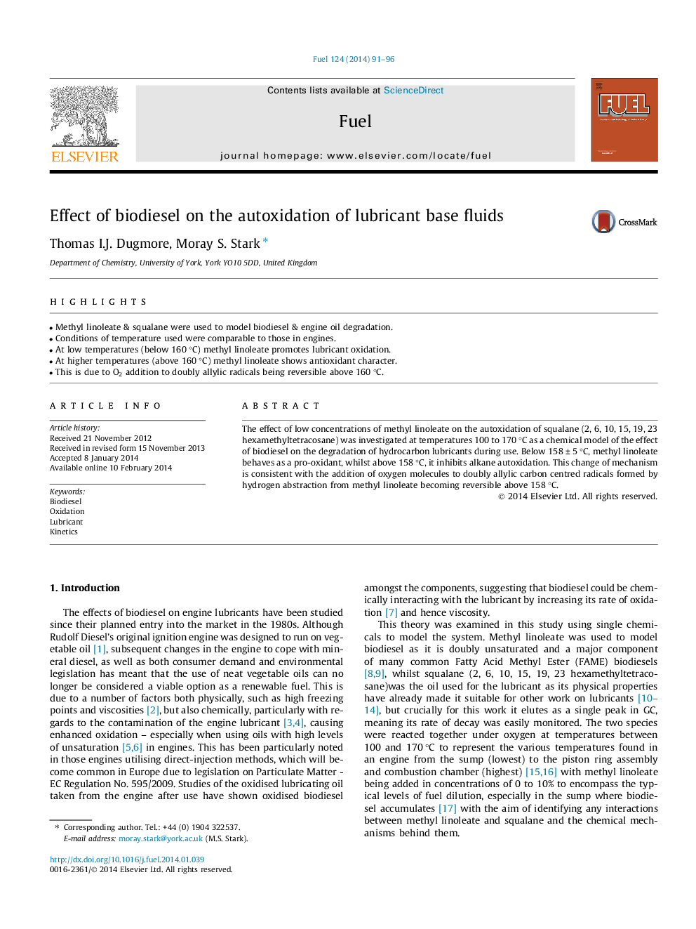 Effect of biodiesel on the autoxidation of lubricant base fluids