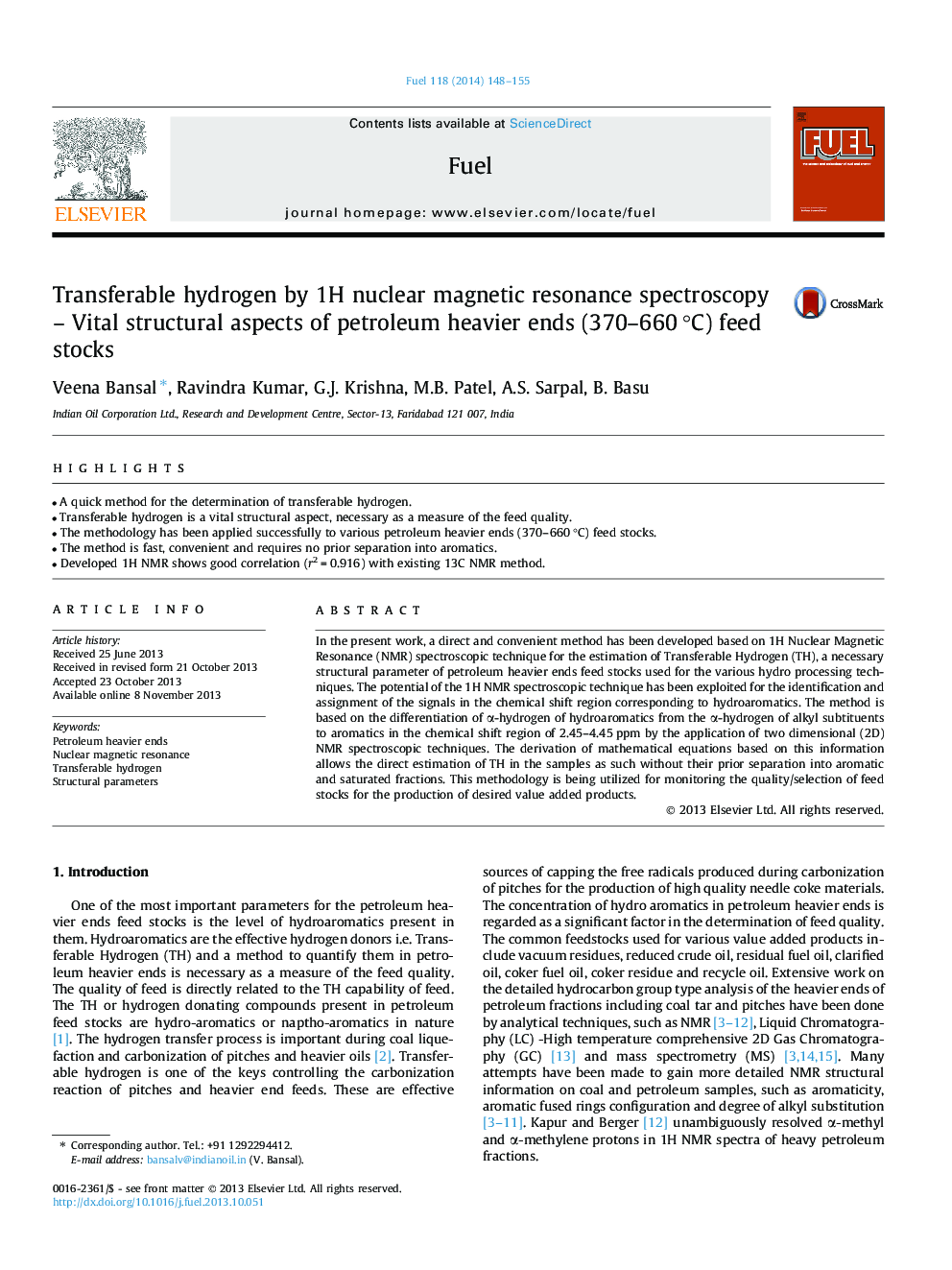 Transferable hydrogen by 1H nuclear magnetic resonance spectroscopy - Vital structural aspects of petroleum heavier ends (370-660Â Â°C) feed stocks