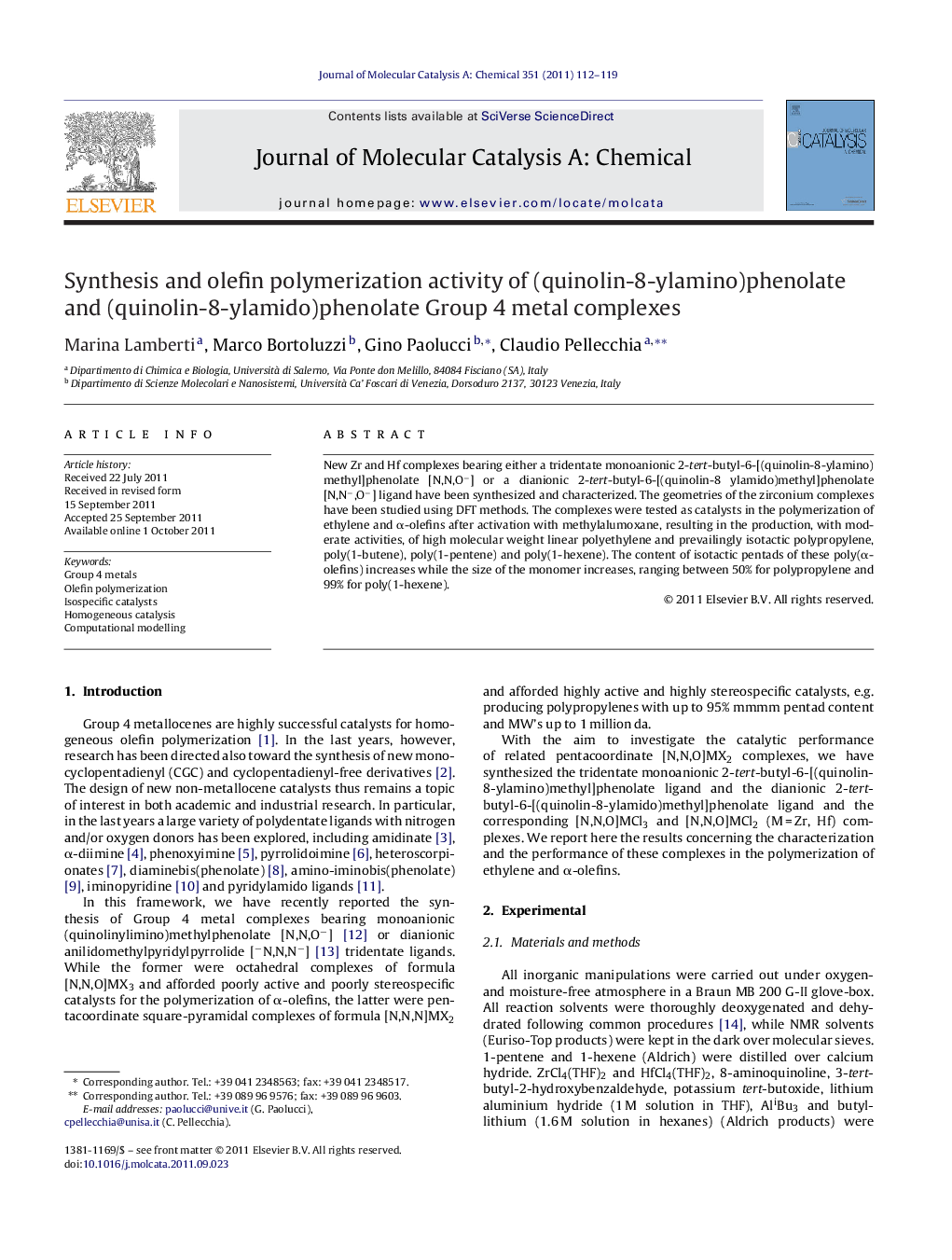 Synthesis and olefin polymerization activity of (quinolin-8-ylamino)phenolate and (quinolin-8-ylamido)phenolate Group 4 metal complexes