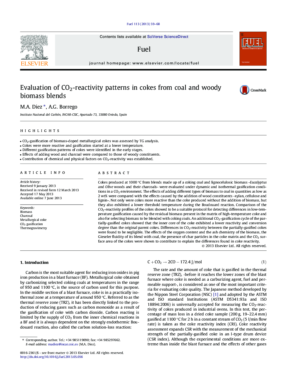 Evaluation of CO2-reactivity patterns in cokes from coal and woody biomass blends