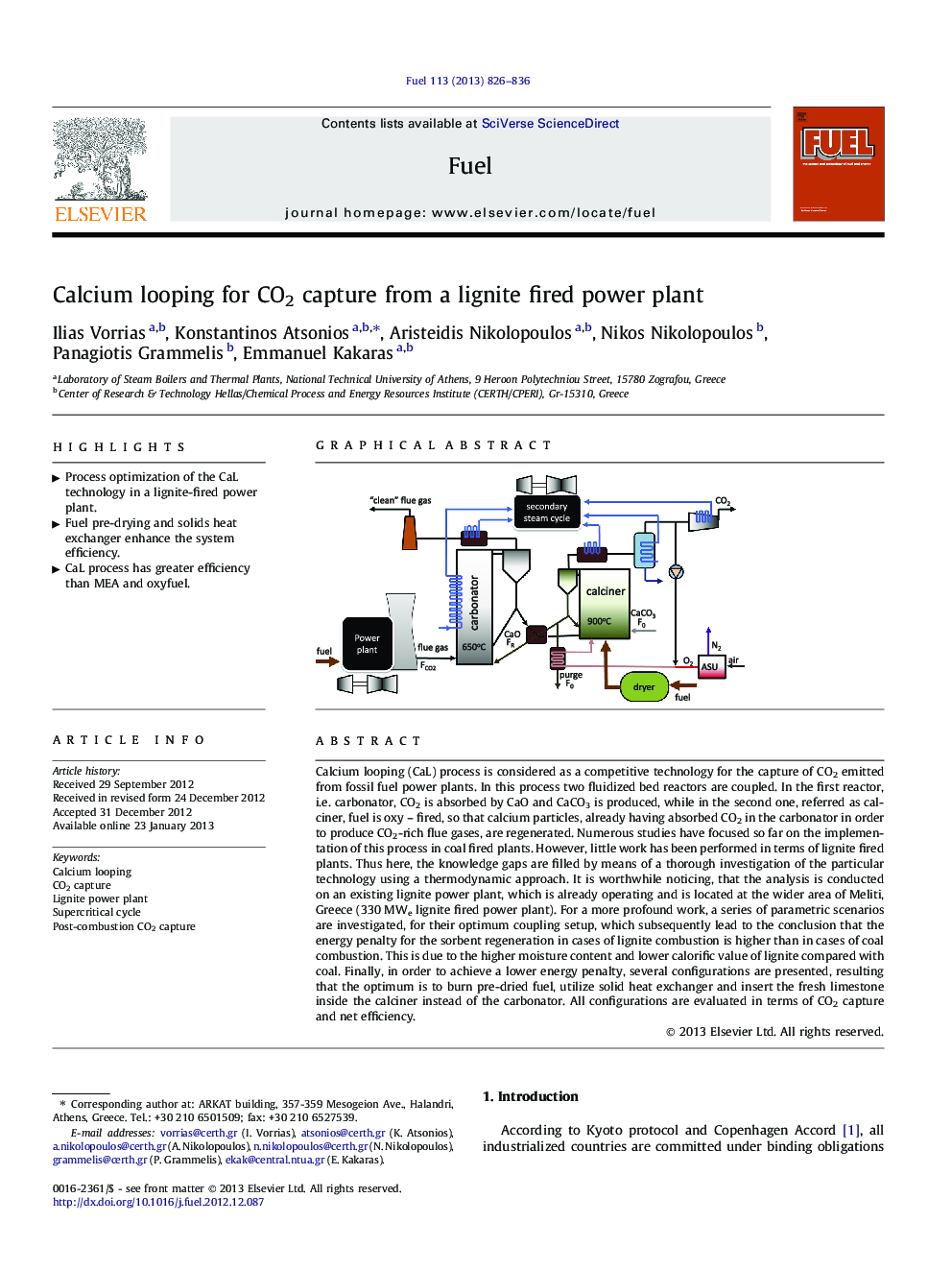 Calcium looping for CO2 capture from a lignite fired power plant