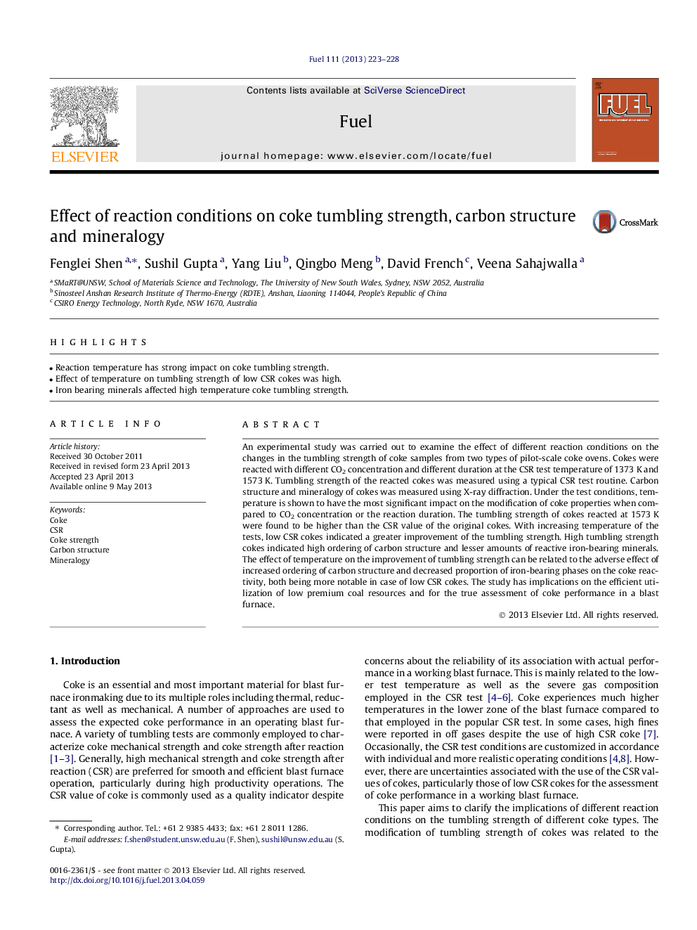 Effect of reaction conditions on coke tumbling strength, carbon structure and mineralogy